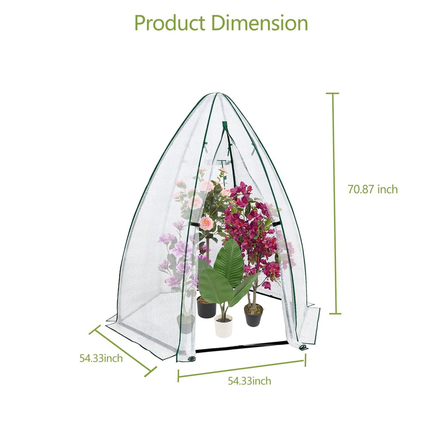 Garvee Mini Greenhouse, 54"x54"x71" Small Greenhouse for Outdoors, PE Cover with Roll-Up Zipper Door and Mesh Window, Portable Garden Greenhouse for Vegetables Flowers Herbs