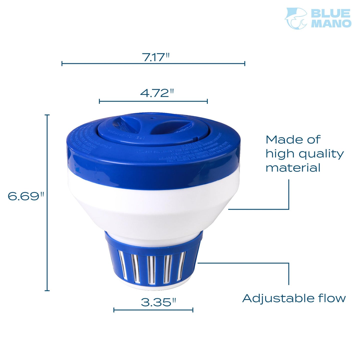 Blue Mano 6 Piece Pool Cleaning Kit - 16" Leaf Rake, 12" Leaf Skimmer, 18" Pool Brush, 4FT Telescopic Aluminum Pole & Standard Chlorine Dispenser - for Pools