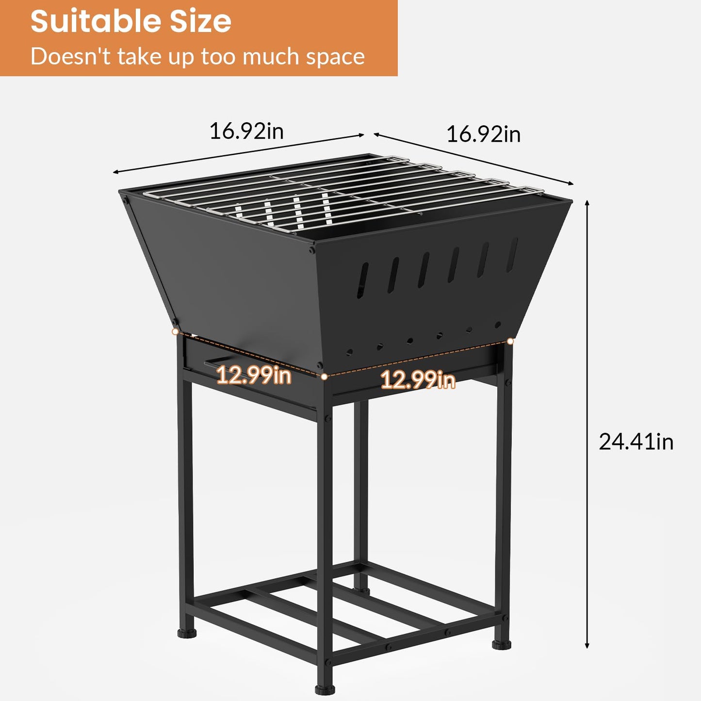 YBING Wood Burning Fire Pit for Outside - 24 Inch Outdoor Fire Pit with Grill, 2-in-1 Square Firepit with Ash Tray and Wood Storage for Camping, Backyard, Patio, Black
