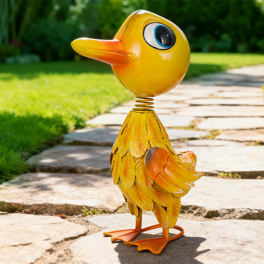 YELENEW Metal Garden Statue Decor for Outside,Yellow Duck Garden Sculptures Lawn Ornaments Garden Yard Art for Backyard Patio Decoration