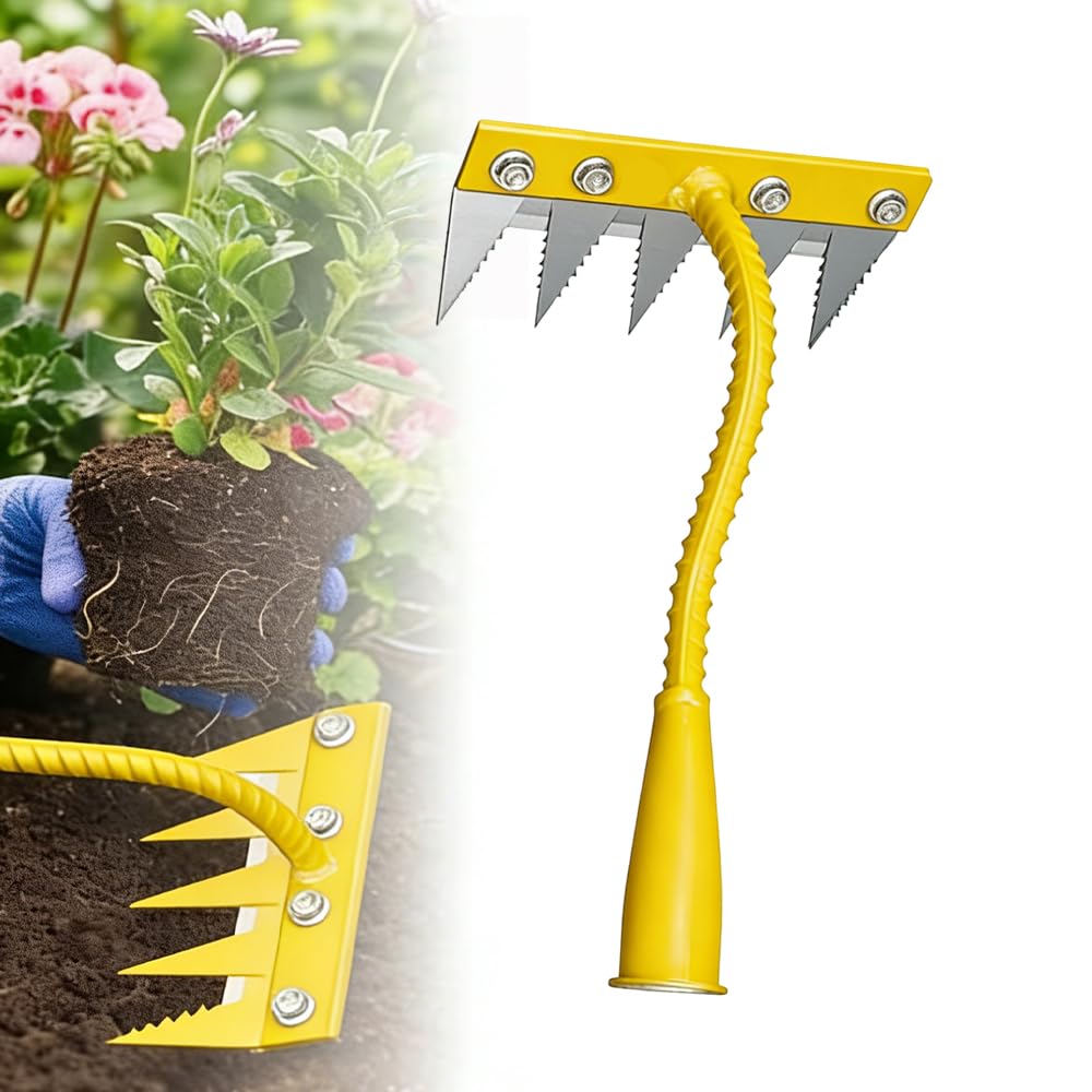 Iron Weeding Rake 2.0, Heavy Duty Garden Hand Weeder Rake, 4/5/6/7 Teeth Weeder Tool for Yard Lawn Garden, Manual Weed Puller Gardening Weeding Tool (5 Teeth)