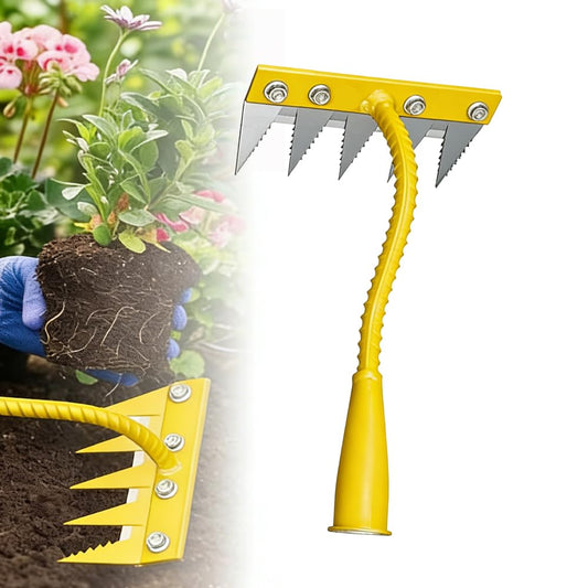 Iron Weeding Rake 2.0, Heavy Duty Garden Hand Weeder Rake, 4/5/6/7 Teeth Weeder Tool for Yard Lawn Garden, Manual Weed Puller Gardening Weeding Tool (5 Teeth)