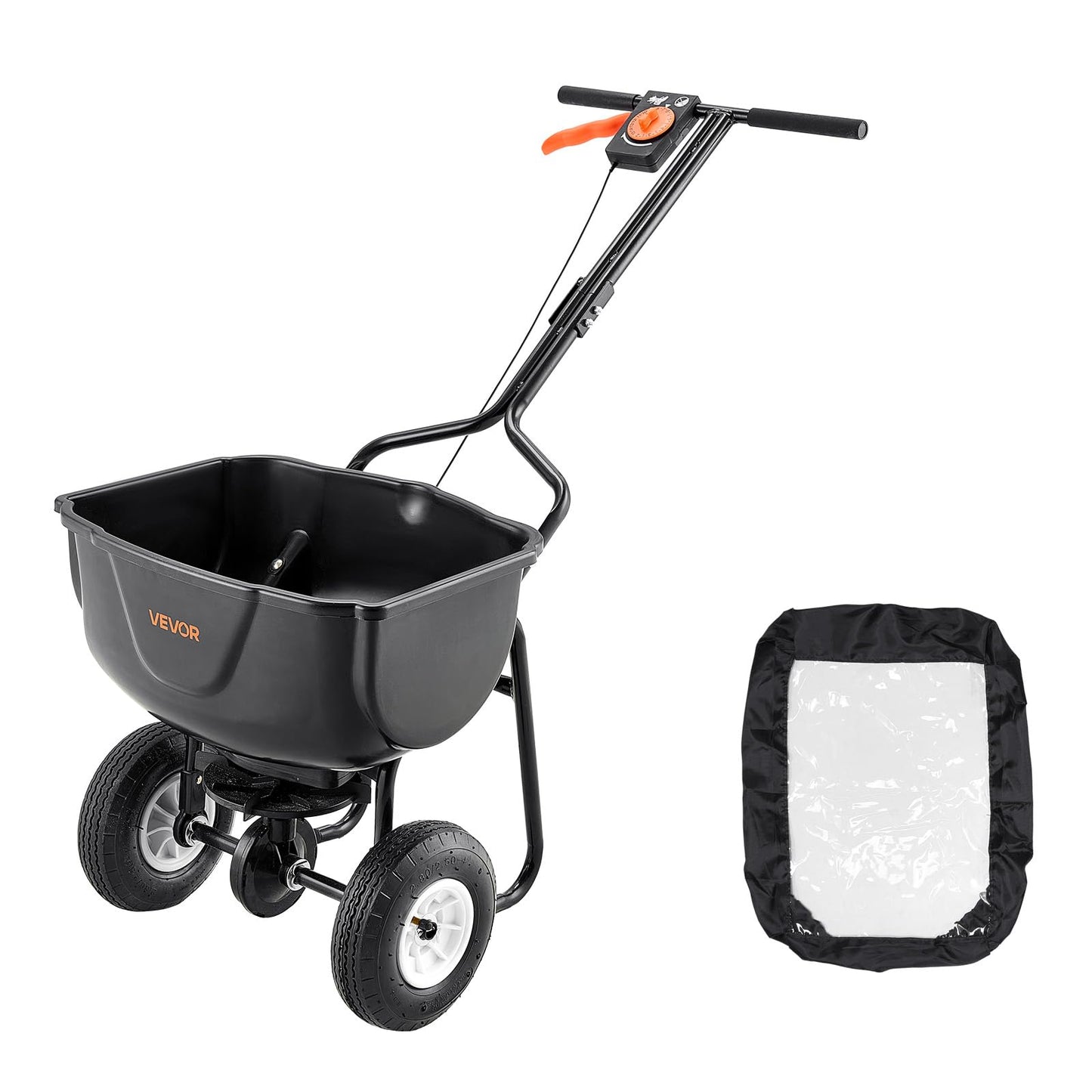 VEVOR Walk Behind Spreader, 60LBS Capacity, Push Spreader with 0-9.8 ft Spreading Width, 8 in All Terrain Pneumatic Tires, Garden & Lawn Broadcast Spreaders, for Seed, Fertilizer