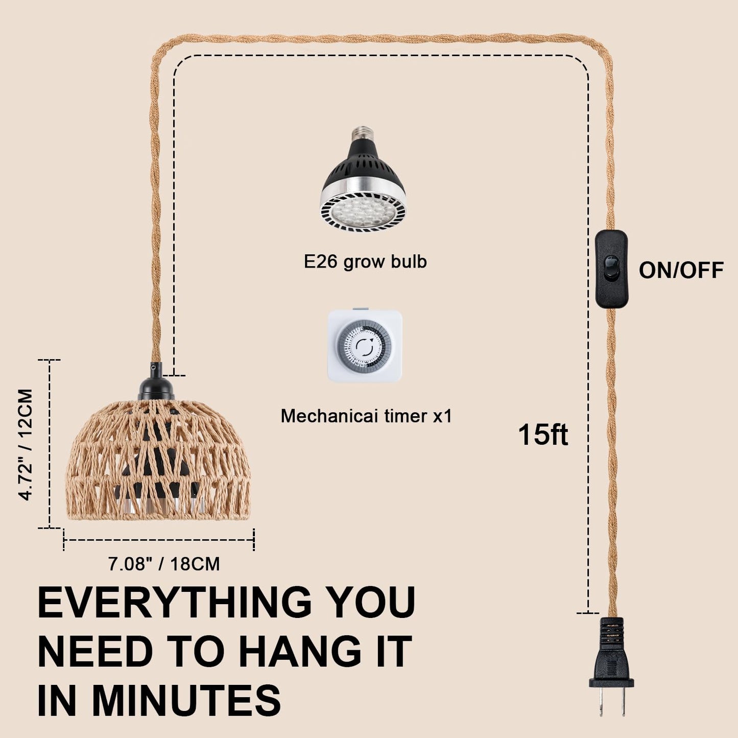 Cofiveevo Hanging Grow Lights for Indoor Plants, Full Spectrum Plant Light, with Timer and 15FT Power Cord, 30W Pendant Plant Lights for Indoor Growing, Garden, Flowers, Greenhouse (4000k)