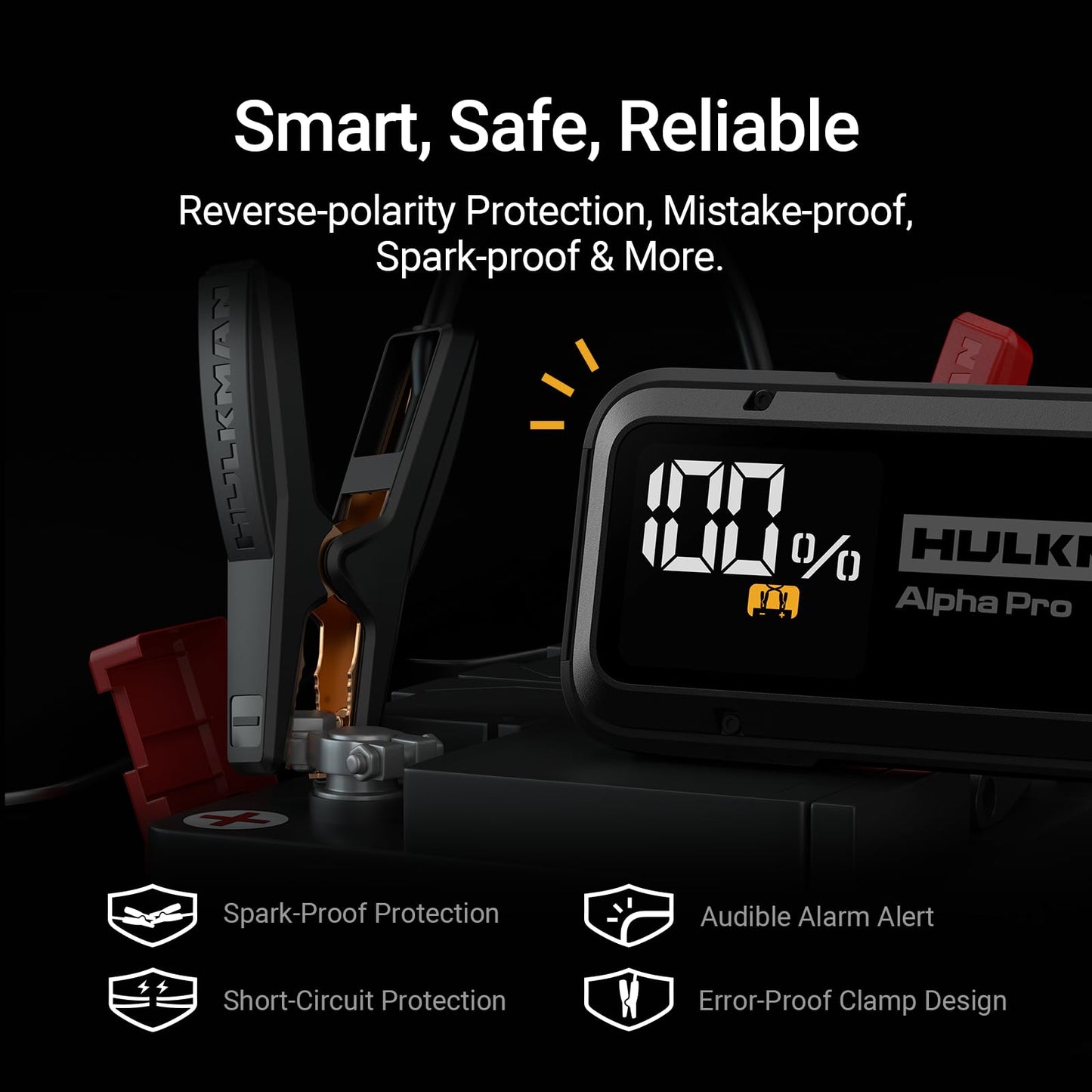 Hulkman Alpha Pro 1750A Jump Starter, 59.2Wh High-Capacity Car Battery Jump Starter, PD65W Fast Charging in & Out, 3.3" Smart Display Jump Box, 12V Jump Pack for 8.0L Gas/5.0L Diesel, Solid Black