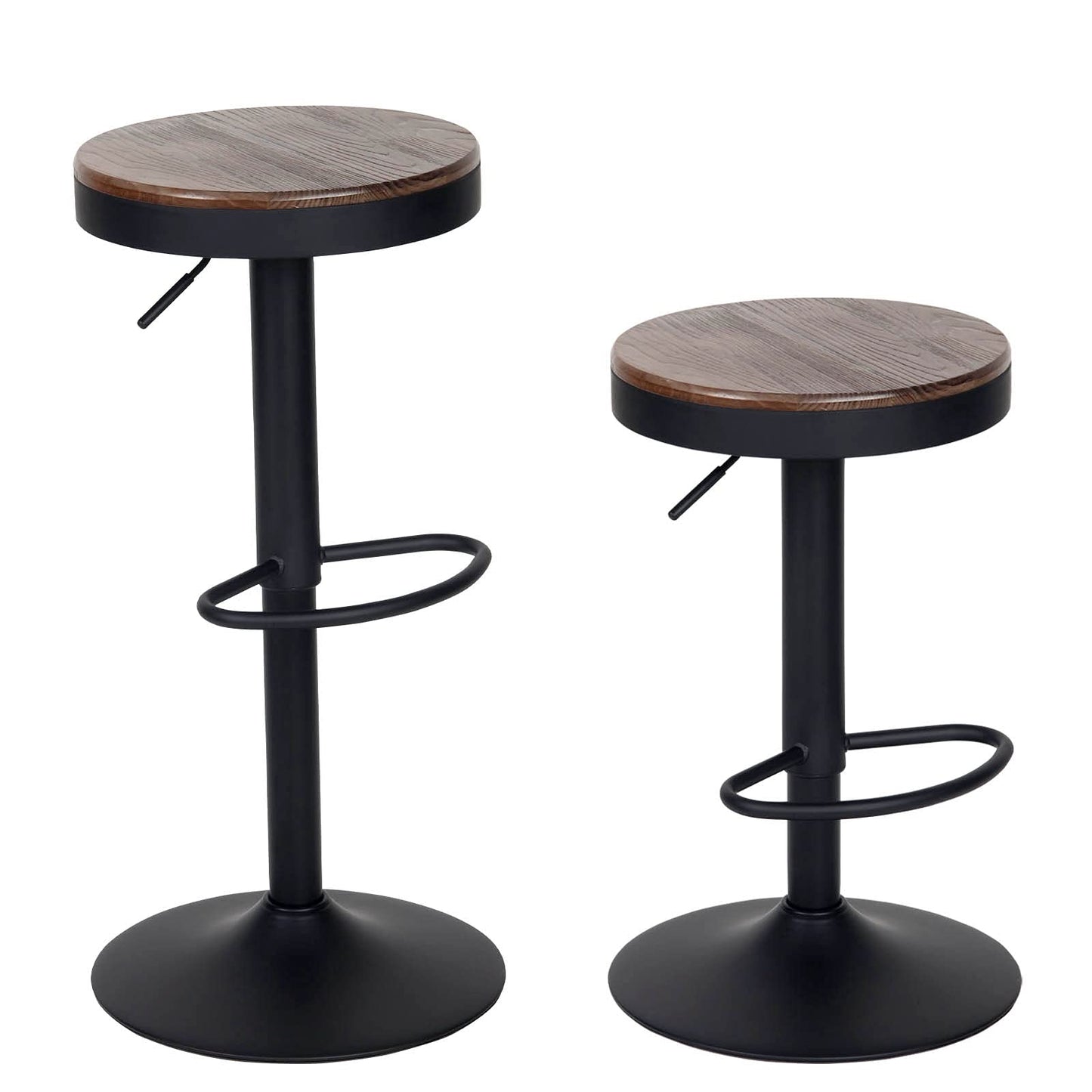 YOUNIKE Bar stools Wooden Barstools Vintage Rustic Counter Height bar Stool,Height Adjustable bar Chairs Swivel with Footrest,Cafe Kitchen Garden(Set of 2,Walnut)