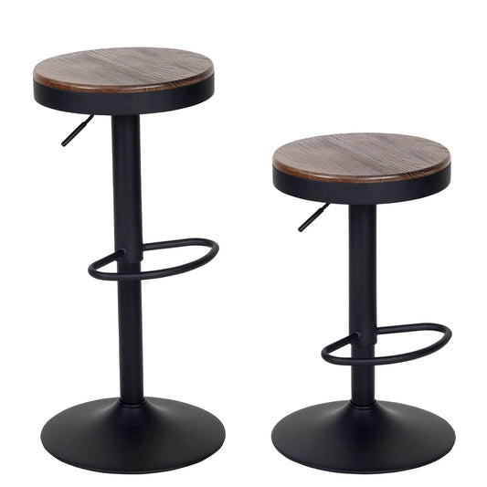 YOUNIKE Bar stools Wooden Barstools Vintage Rustic Counter Height bar Stool,Height Adjustable bar Chairs Swivel with Footrest,Cafe Kitchen Garden(Set of 2,Walnut)