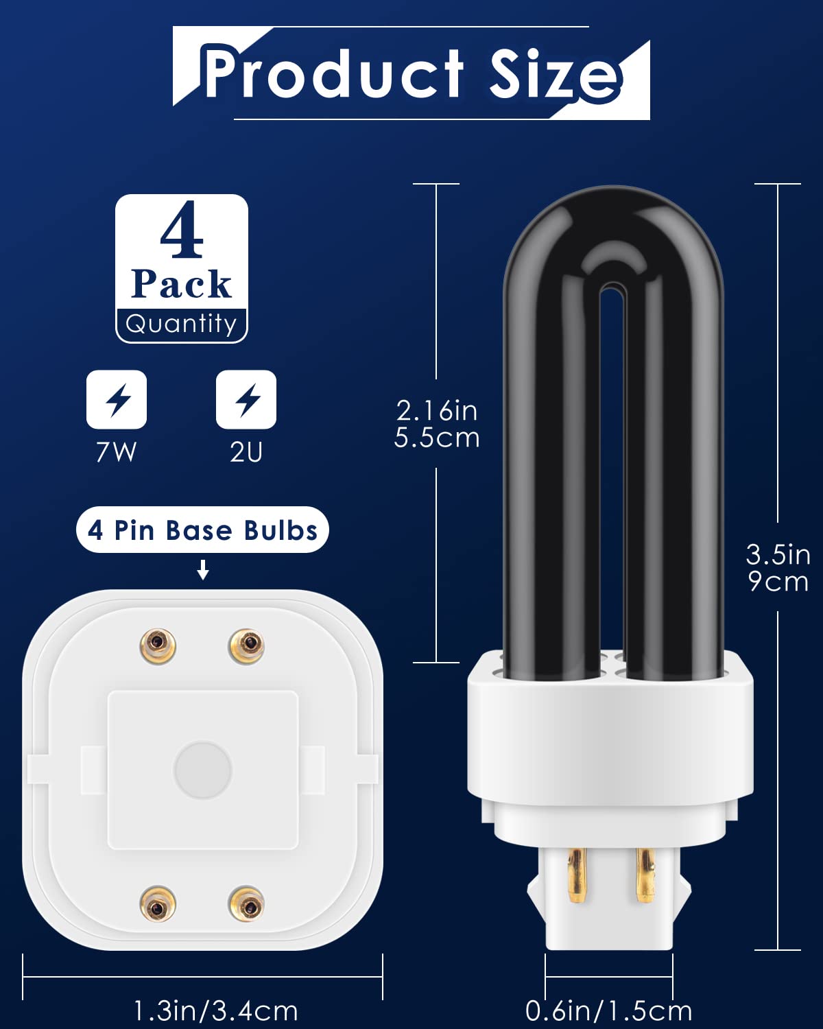 PACETAP 4 Pack 41050 7W Replacement Bulbs for Dynatrap DT1050 DT1100 DT1250, 1/2 Acre Replacement Bulb U Shape Replacement Bulbs Light for DynaTrap