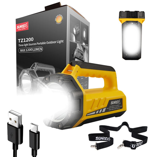SUNREI Rechargeable LED 1500LM Box Flashlight, 8 Light Modes Portable Camping Lantern, 10400mAh Power Bank, IP67 Waterproof for Emergencies Power Outages, Hurricane Emergency, Hiking, Home, etc