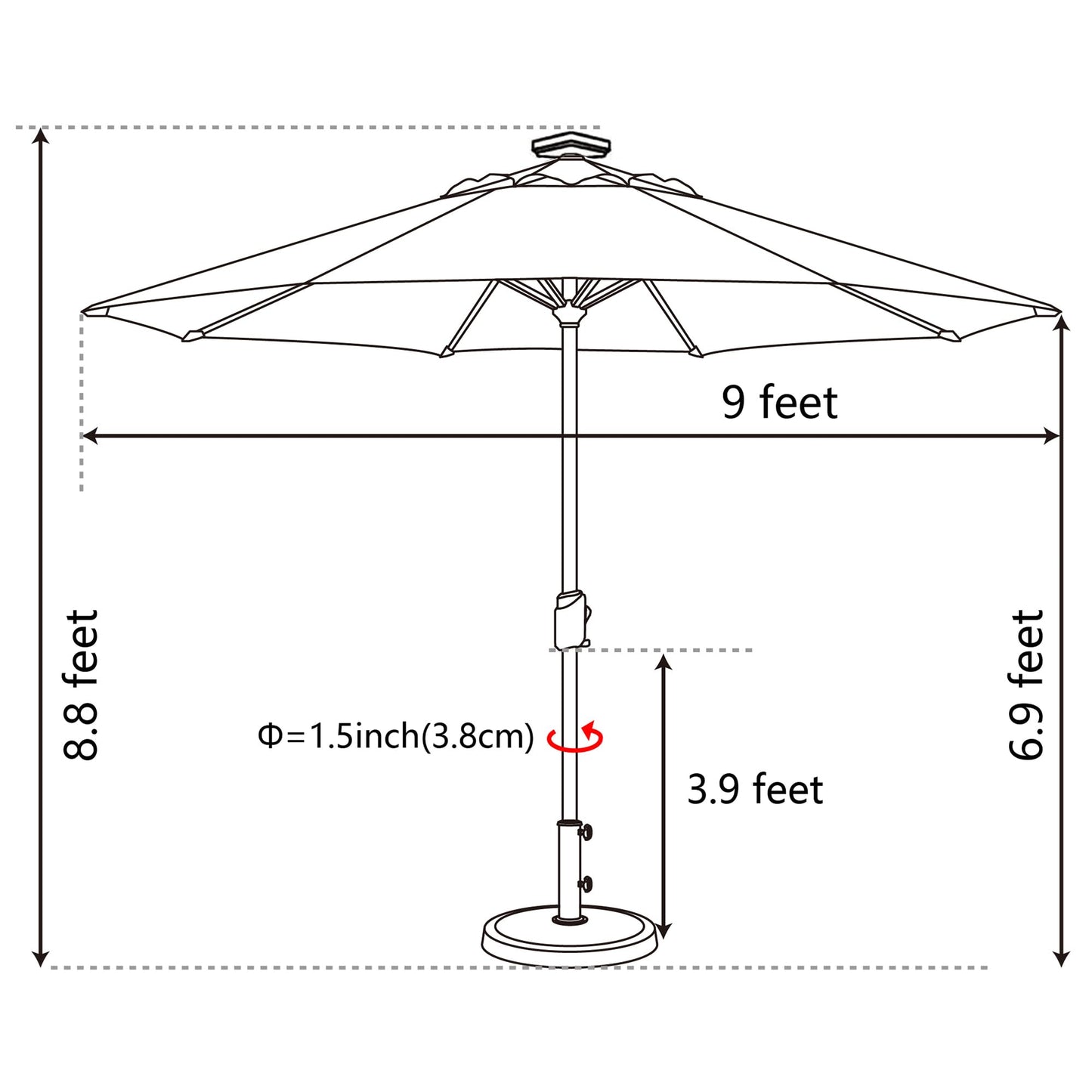 EliteShade USA 10-Year-Non-Fading 9ft Market Patio Umbrella, Commercial Grade Table Sun Umbrella with 80 Solar LED Lights, Crank Open, Windproof & UPF 50+ UV Protection for Garden, Deck, Pool, Backyard, Forest Green