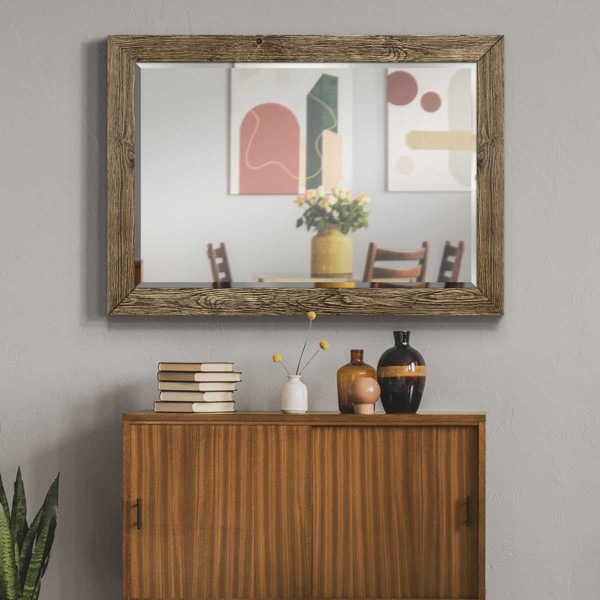 Renditions Gallery Rectangular Dark Room Walnut Wooden Framed Body Mirror Decor Farmhouse Wall Mounted Horizontal Decorative Mirror for Bedroom Living Room Bathroom - 41"x29" LT07