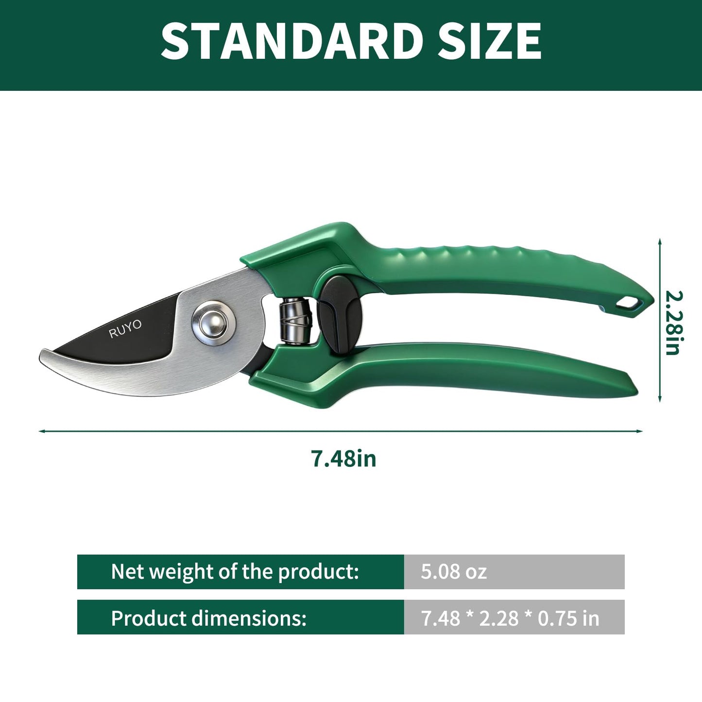 Bypass Pruning Shears, 3/8-Inch Cut Capacity Garden Clippers, Gardening Scissors with Sharp, Rust Resistant Steel Blade (Green, 3/8'')