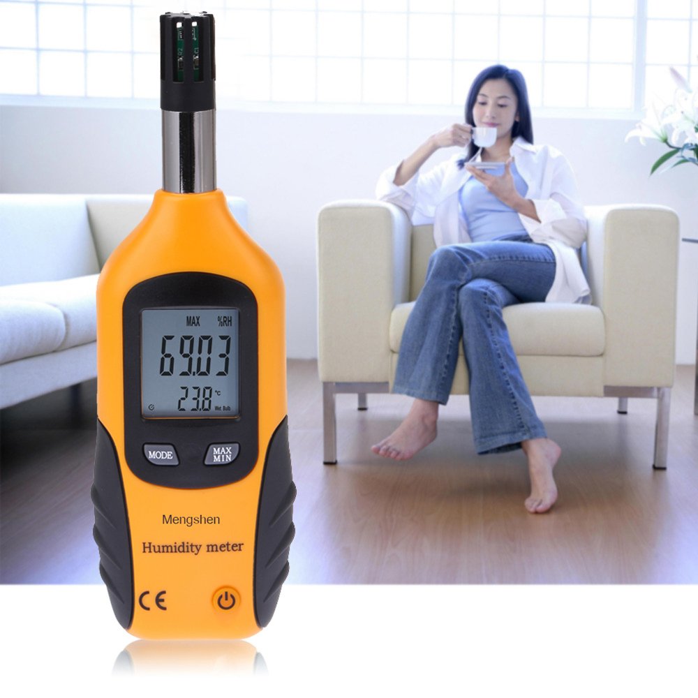 Mengshen Digital Psychrometer - Handheld Temperature and Humidity Meter Gauge with Dew Point and Wet Bulb Temperature - Battery Included