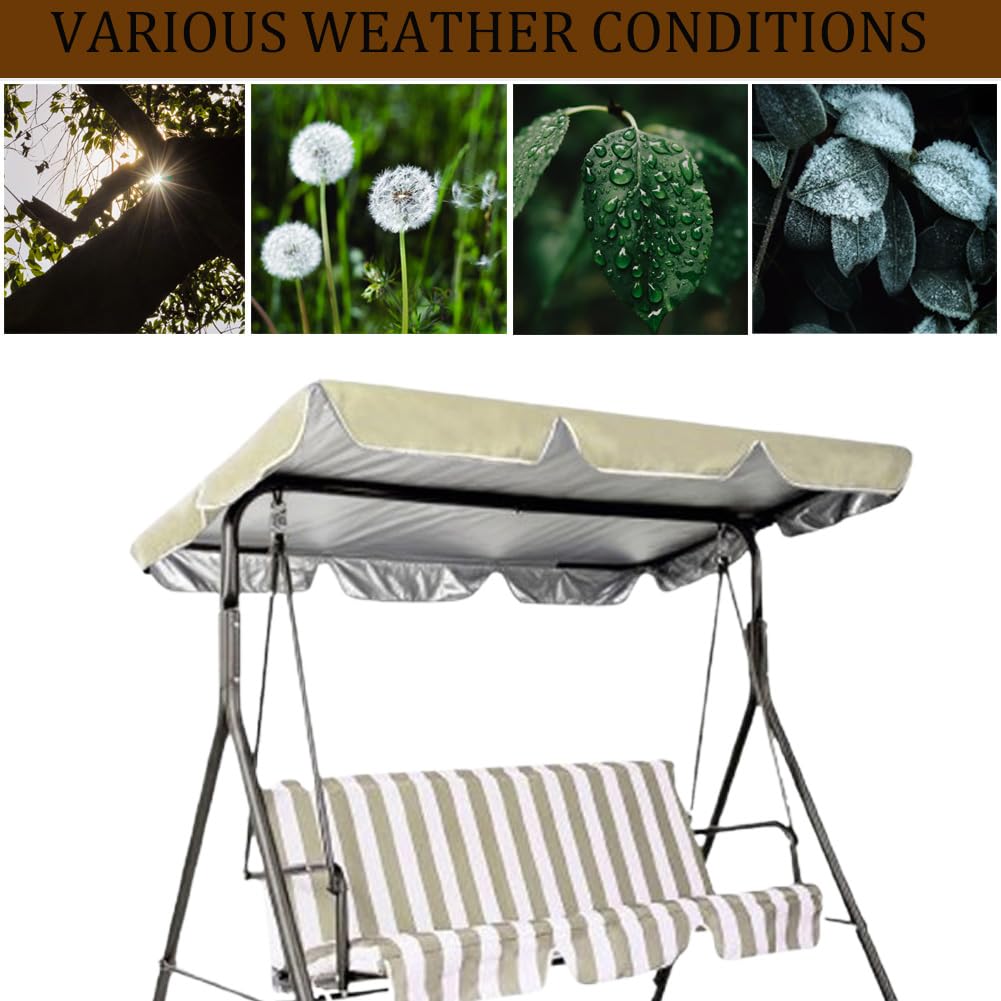 JEWELTH Swing Canopy Replacement Top, Outdoor Patio Replacement, 3 Seat Cover for Porch Garden (Beige/64 x 44 5.9), Three Sizes