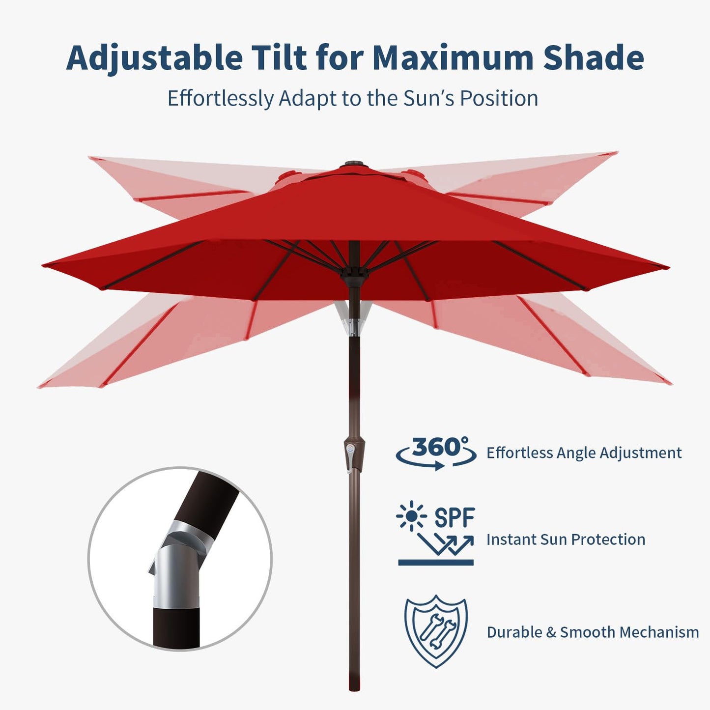 Patio Kingdom 9FT Patio Umbrella with Fiberglass Ribs, Outdoor Market Table Umbrella with Crank and Tilt, UV Resistant Waterproof Canopy for Patio, Garden, Deck, Pool, Red