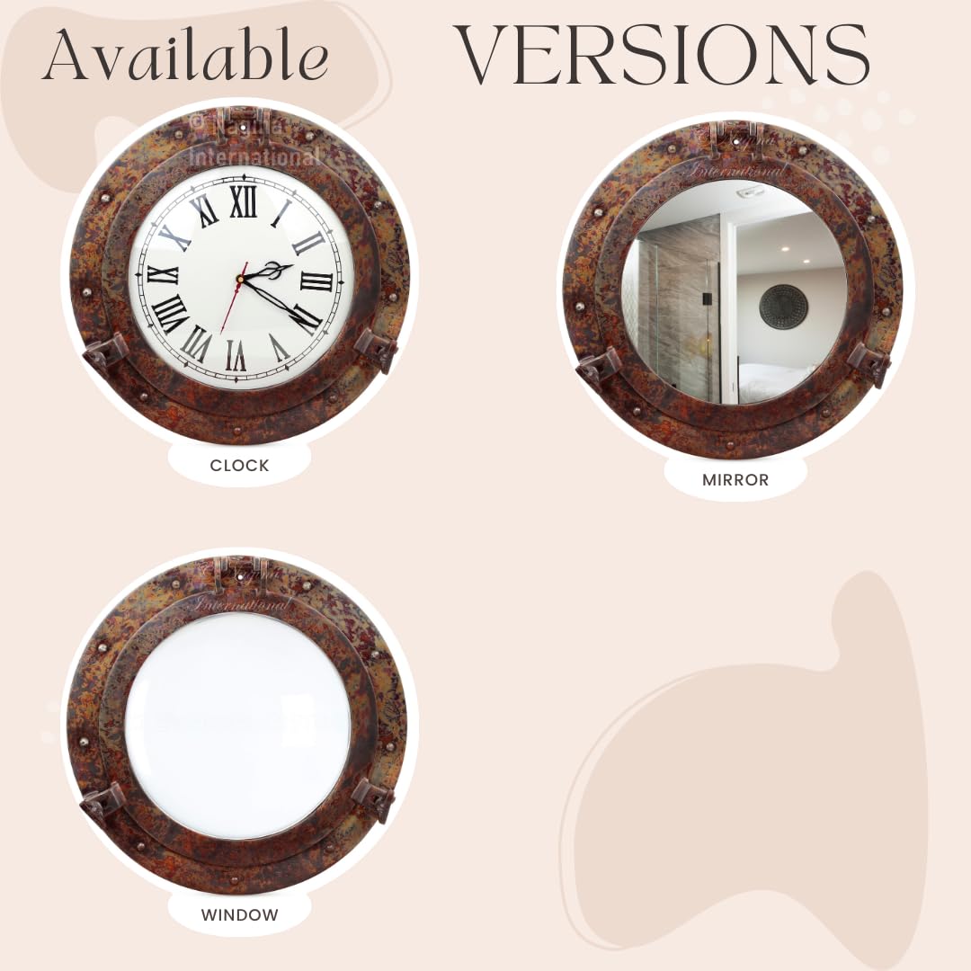 Nagina International Rustic Copper Shipwrecked Premium Nautical Porthole Mirror | Nautical Bathroom Mirrors (8 Inches, Aluminum Mirror)