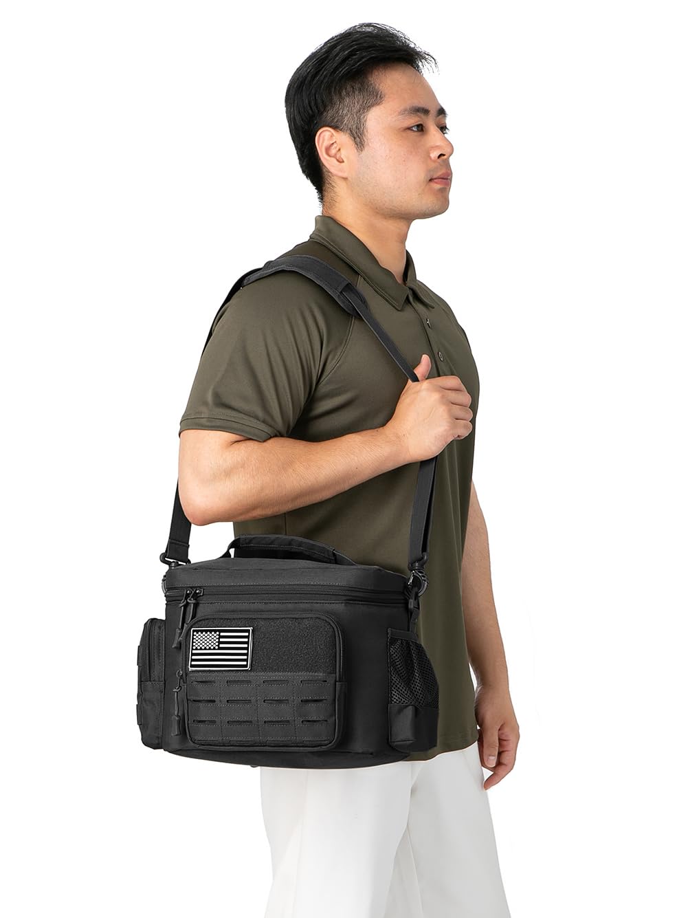 QT&QY Tactical Lunch Bag for mens Military heavy duty lunch box work Leakproof insulated Durable Thermal Cooler Bag for Adult Meal for Office Camping Picnic Pail MOLLE Webbing Black