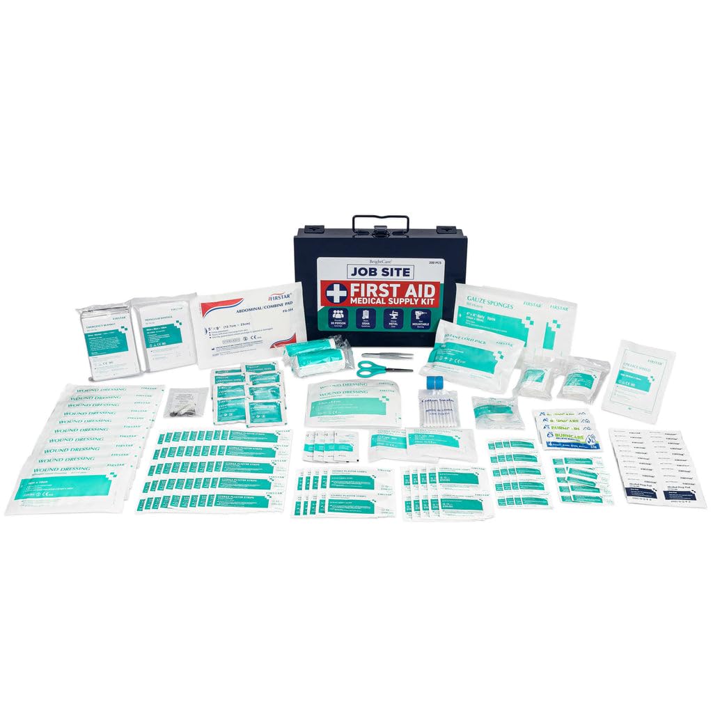 Metal Case First Aid Kit for Job Site & Contractors - OSHA Compliant, Heavy Duty Case for Work Trucks, Fleet, Renovation, Industrial, and Construction- 200 Piece Wall Mount & Portable First Aid Kit