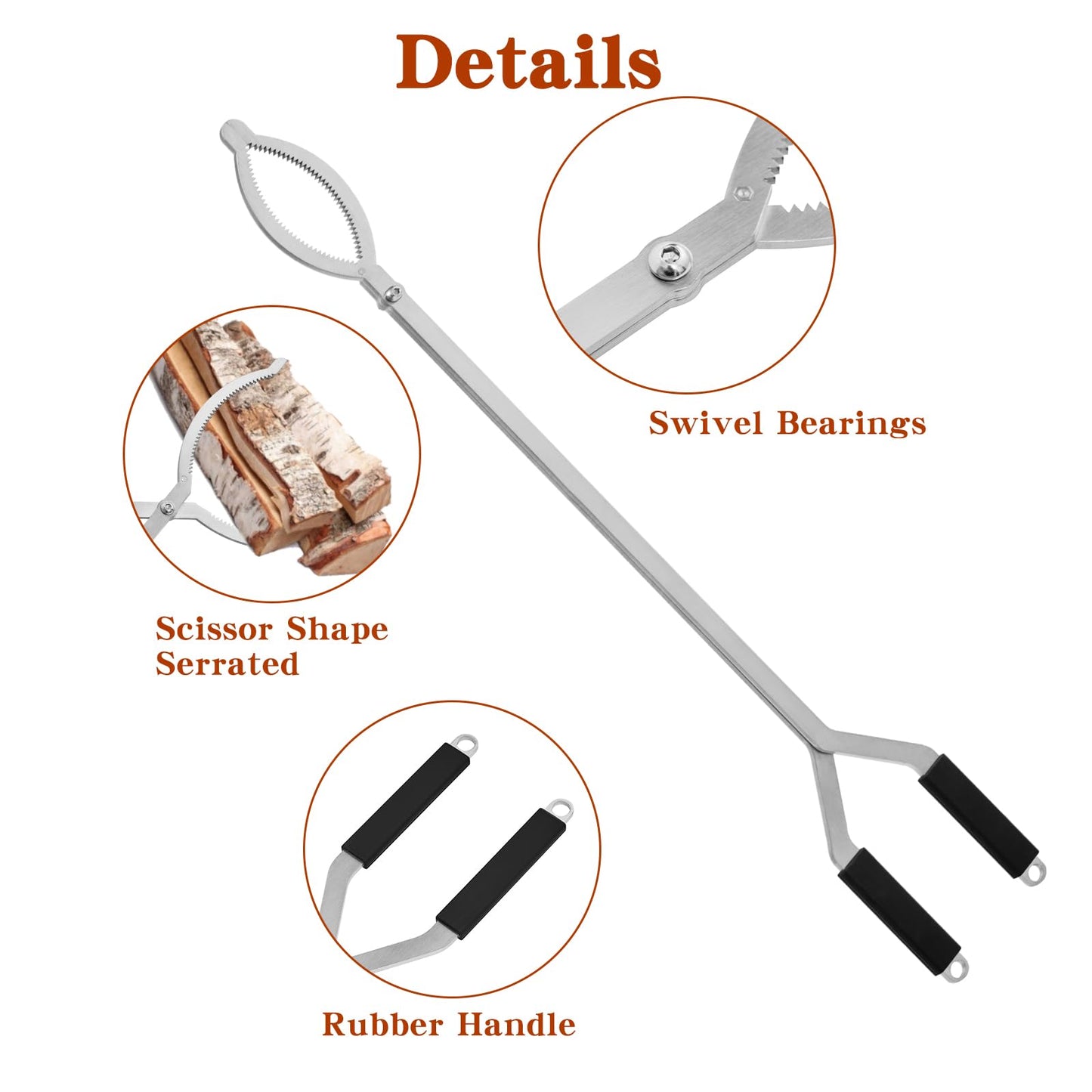 40" Stainless Steel Fire Log Tongs Firewood Grabber and Fire Poker Set,Large Fire Pit Tool Outdoor/Indoor Bonfire Campfire Backyard Deck Camping Log Grabber Safely Moves Firewood