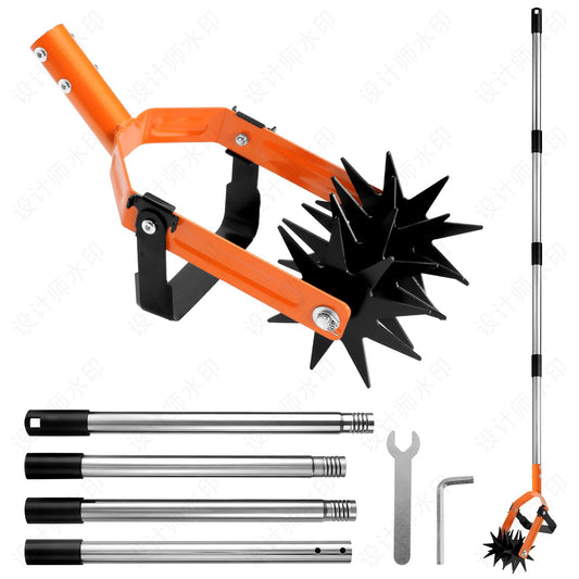 Rotary Cultivator - 43"-72" 4-Piece Threaded Stainless Steel Handle, 6" Hardened Steel Tines, for Lawn Aeration, Soil Loosening & Grass Reseeding