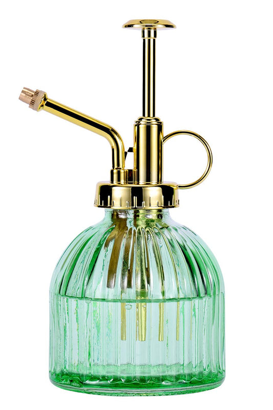Aebor Glass Plant Mister Spray Bottle, 6.5" Green Glass Water Spray Bottle with Gold Top Pump Small Watering Can, Small Plant Sprayer Mister for Indoor Outdoor House (Green+Gold A)