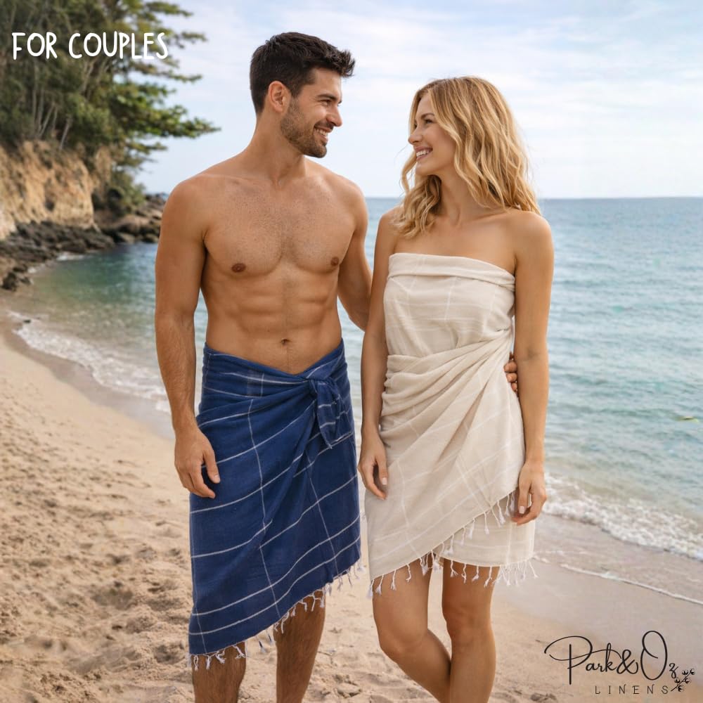 PARK&OZ Turkish Beach Towels 2-Pack – Oversized 100% Cotton Quick-Dry, Sand-Free& Ultra-Absorbent Blanket 72"x40" –Lightweight Travel Towels for Beach, Pool, Spa, Gym, Camping & Home (Pink)