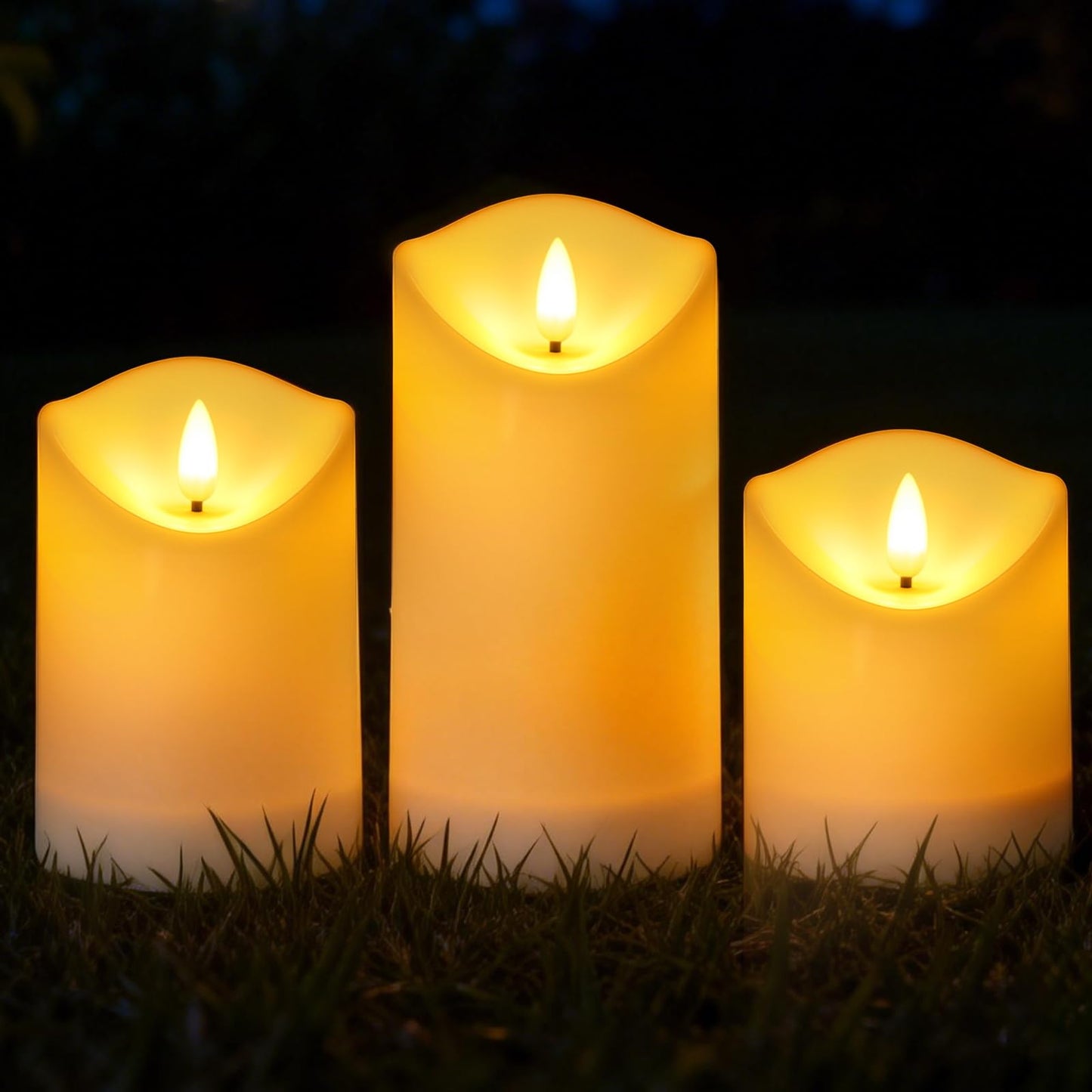 ARIKJ Solar Candles Outdoor Waterproof, Flameless LED Candles Rechargeable, Solar Powered Pillar Candles Dusk to Dawn for Patio Lantern Garden Table Decorations, Set of 3, 3.25" X 4"5" 6"