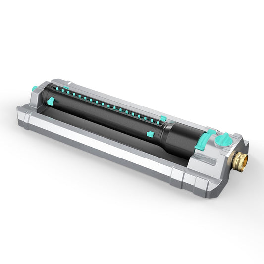 QUOBAS Heavy Duty Oscillating Sprinkler, 18-Hole Nozzle with Zinc Alloy Metal Base, Adjustable Flow Control & Spray Width, with Cleaning Pin, Garden, Yard