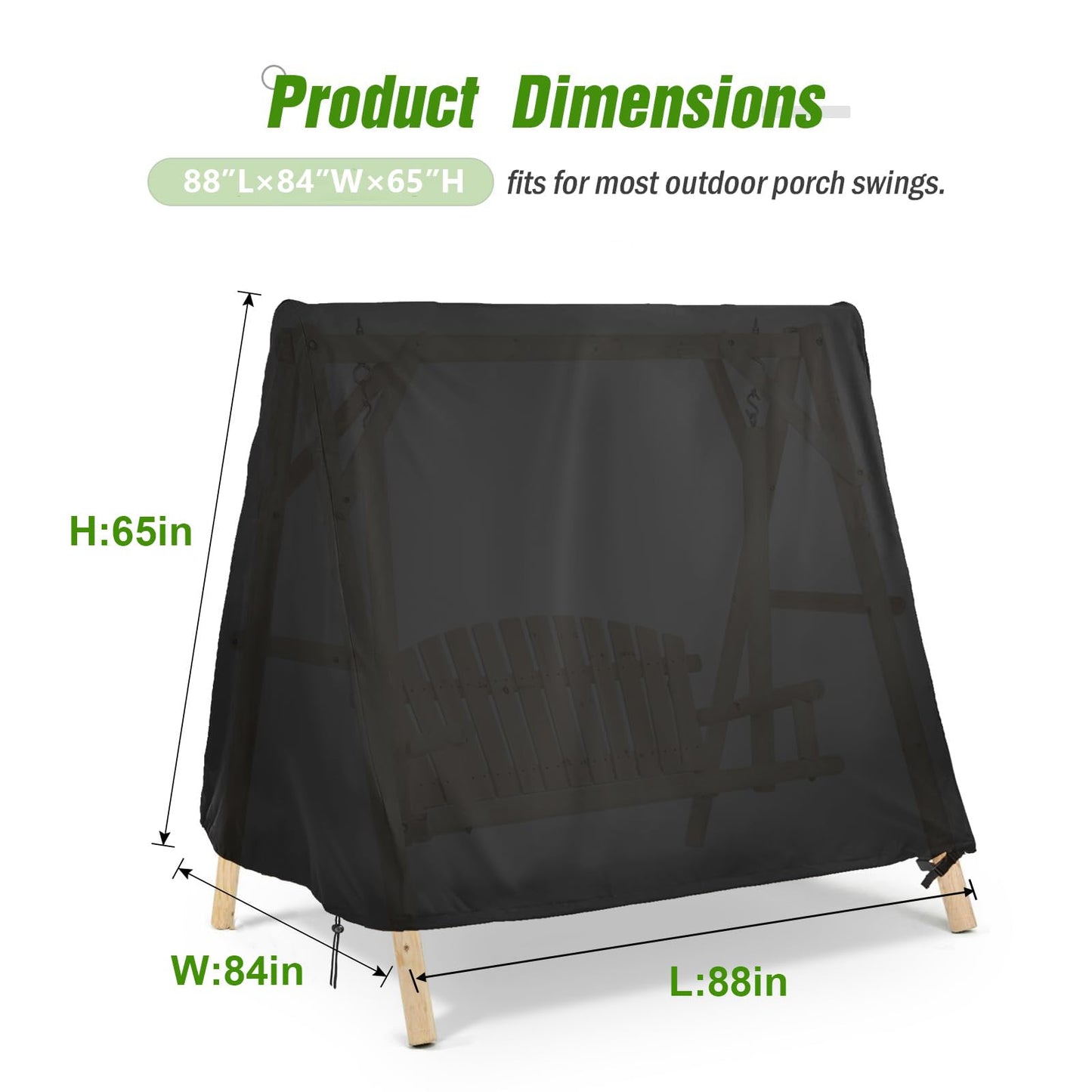 Kasla Outdoor Swing Cover, Waterproof and Heavy-Duty Cover for Patio A Frame Swing Set & Porch Glider Hammock & Porch Swing Stand (88" L×84" W×65" H)