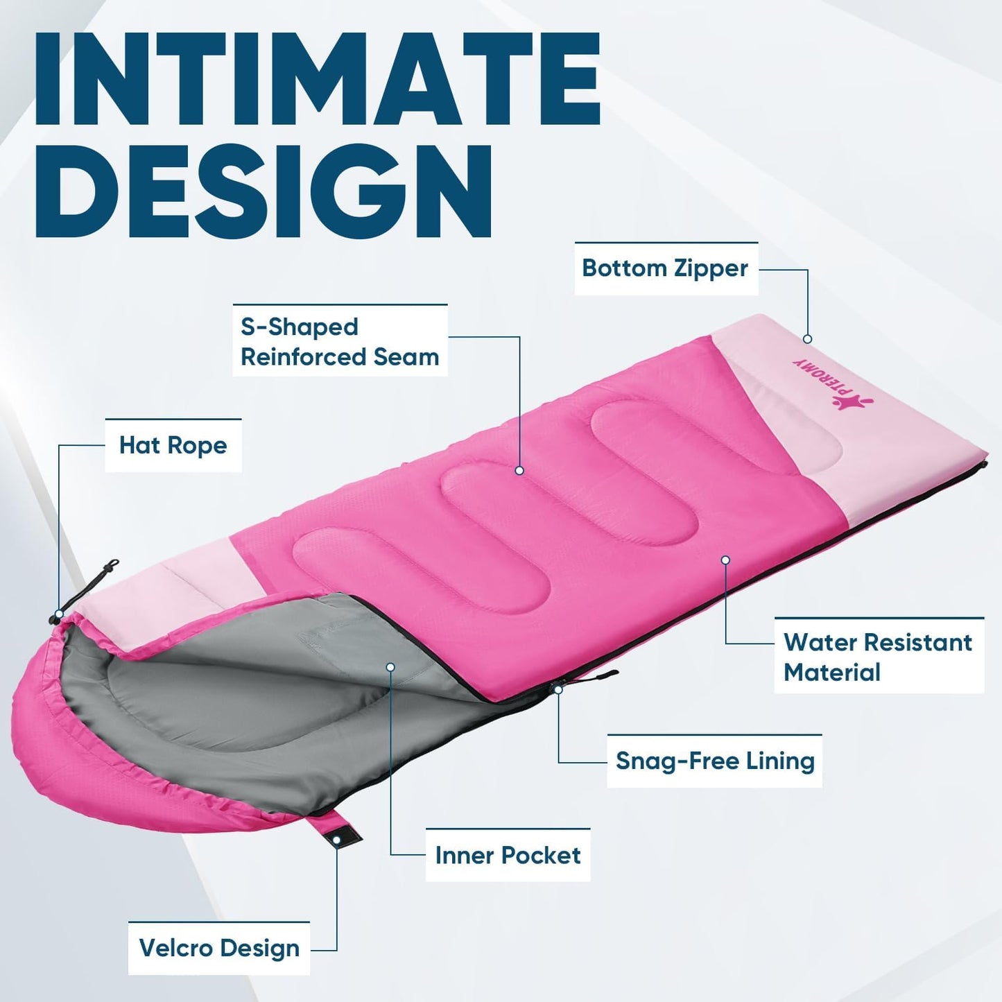 PTEROMY Sleeping Bags for Adults, Lightweight and Machine Washable, Water Resistant Backpacking Camping Sleeping Bag for Warm Cold Weather, Camping Essentials for Hiking Travel (Pink, 1.35kg)