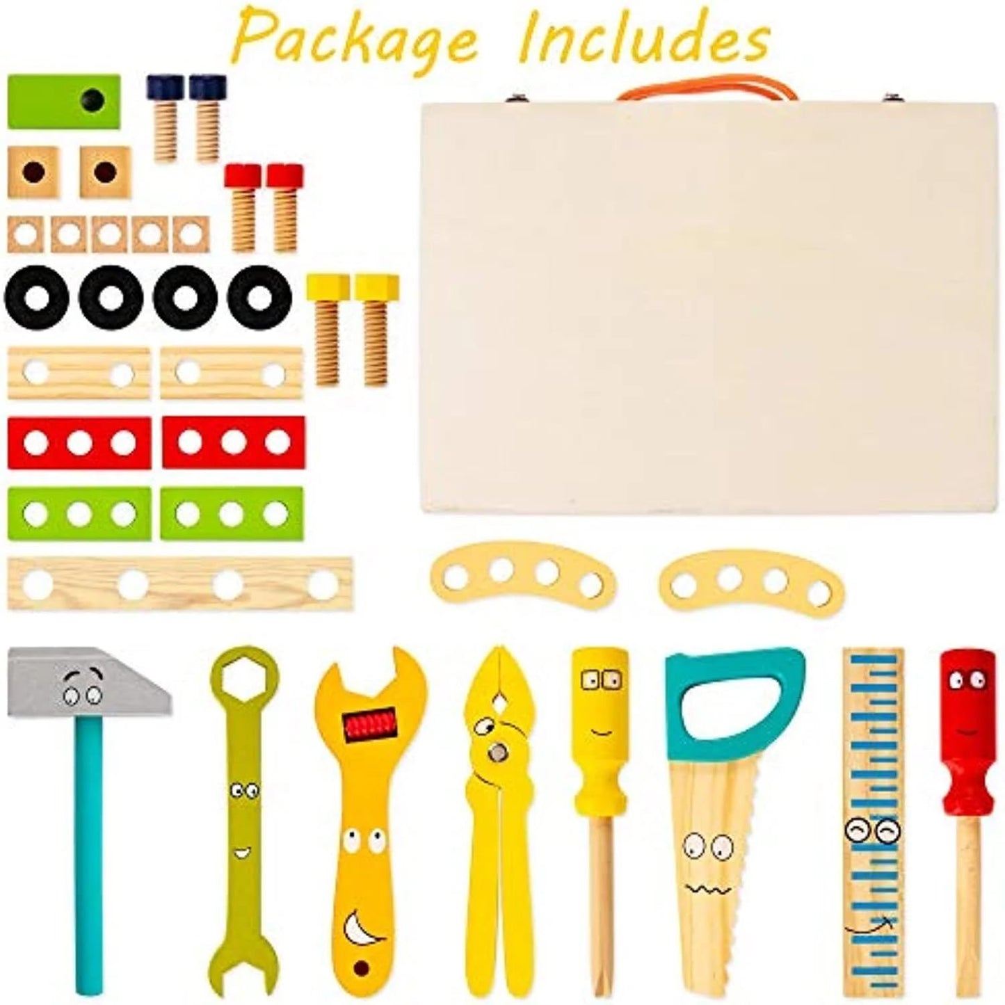 KIDWILL Tool Kit for Kids, 36-Piece Wooden Toddler Tools Set Includes Tool Box, Montessori Educational Stem Construction Toys for 2 3 4 5 6 Year Old Boys Girls, Best Birthday Gift for Kids