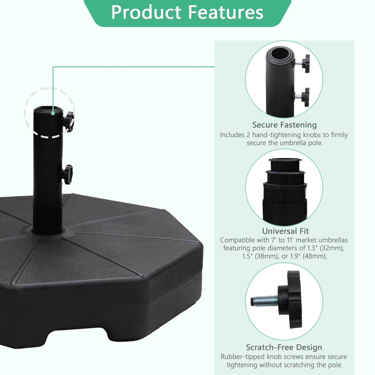 Helios&Hestia 112 lb Heavy Duty Plastic Water and Sand Fillable Outdoor Umbrella Base Stand Weight for Patio Market Table Umbrella, Black