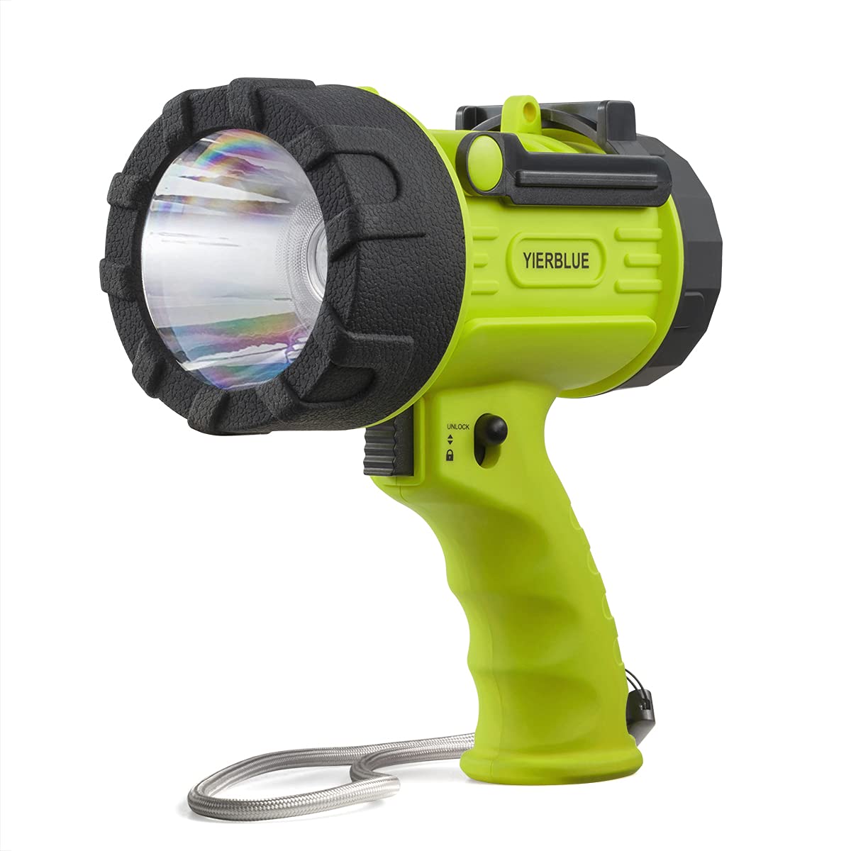 YIERBLUE Rechargeable Spotlight Flashlight with 2000,000 High Lumen LED, IP67 Waterproof Long Running Spot Light searchlight, Impact Resistant Handheld Spotlight with Foldable Stand and Red Lens