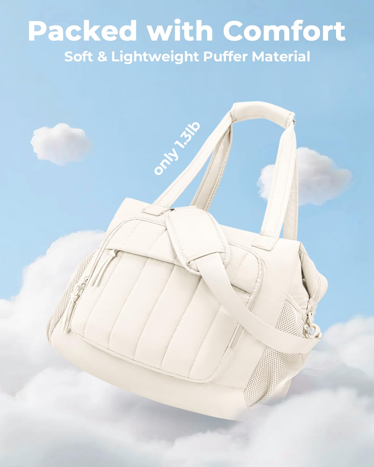 Puffer Cooler Bag 35 Cans Insulated Soft Cooler for Women Lightweight Ice Chest Leakproof & Portable Lunch Coolers for Picnic, Beach, Camping, Work, Travel, Trip (Beige)