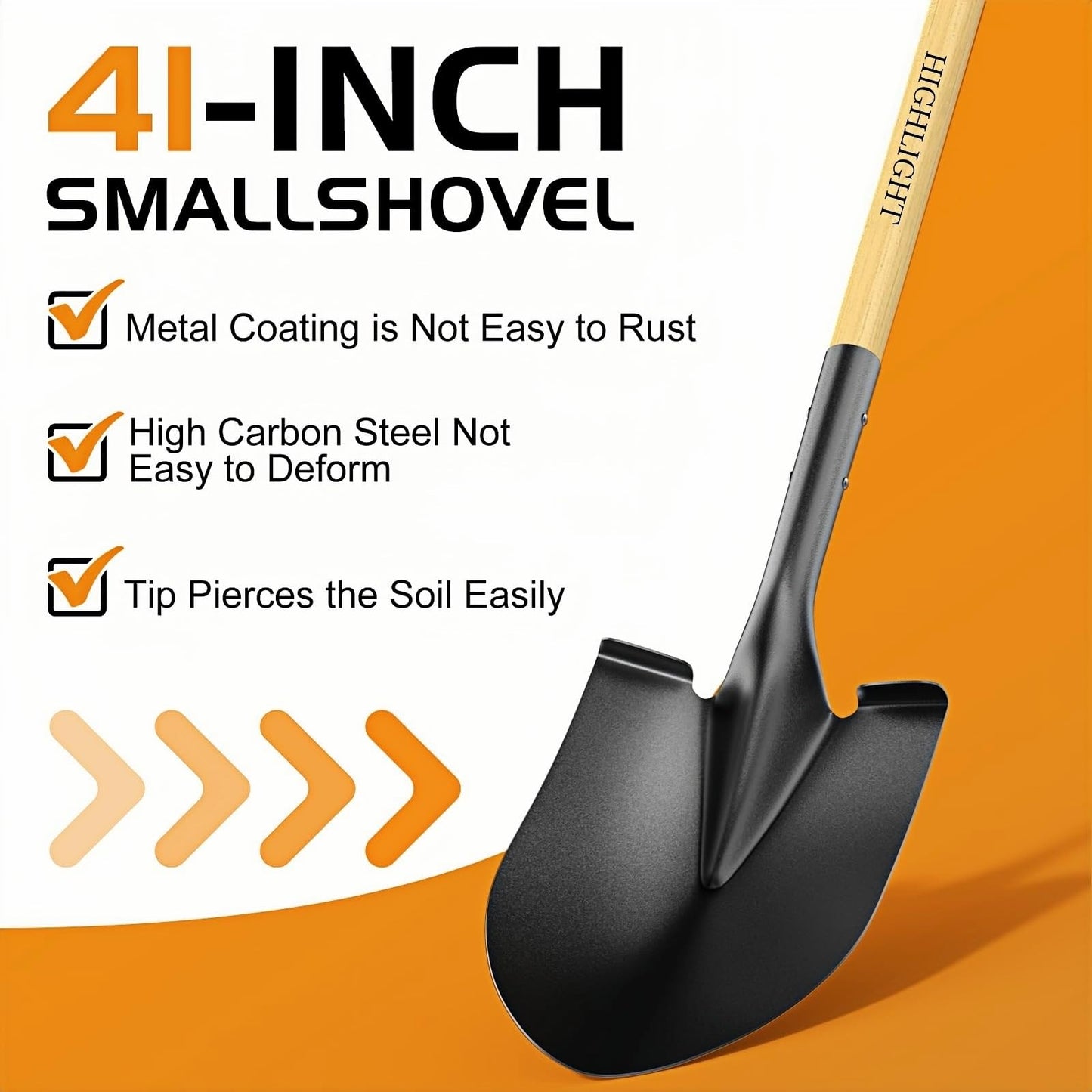HIGHLIGHT Shovel for Digging,Round Shovel, Garden Tool with D-Handle, 41 Inches in Overall Length, Wooden Handel Garden Shovel for Beach, Car, Snow