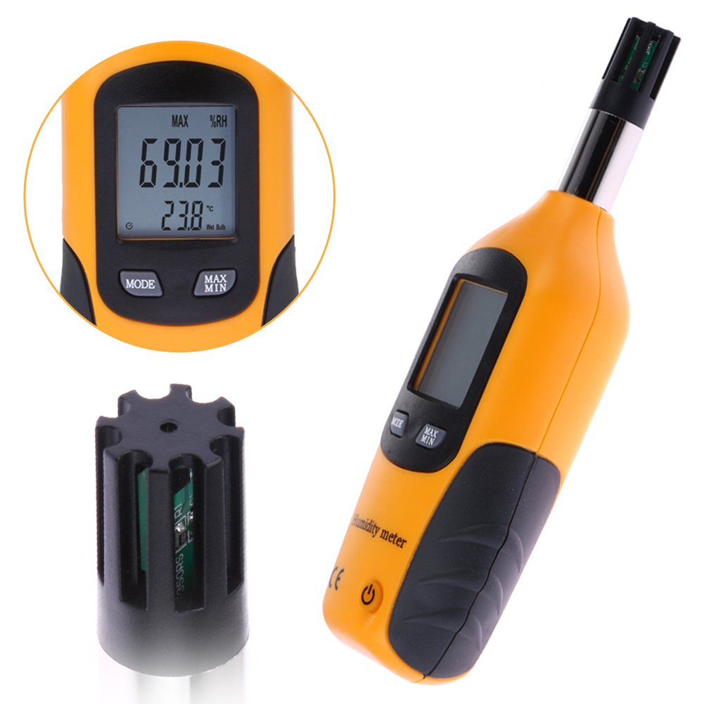 Mengshen Digital Psychrometer - Handheld Temperature and Humidity Meter Gauge with Dew Point and Wet Bulb Temperature - Battery Included