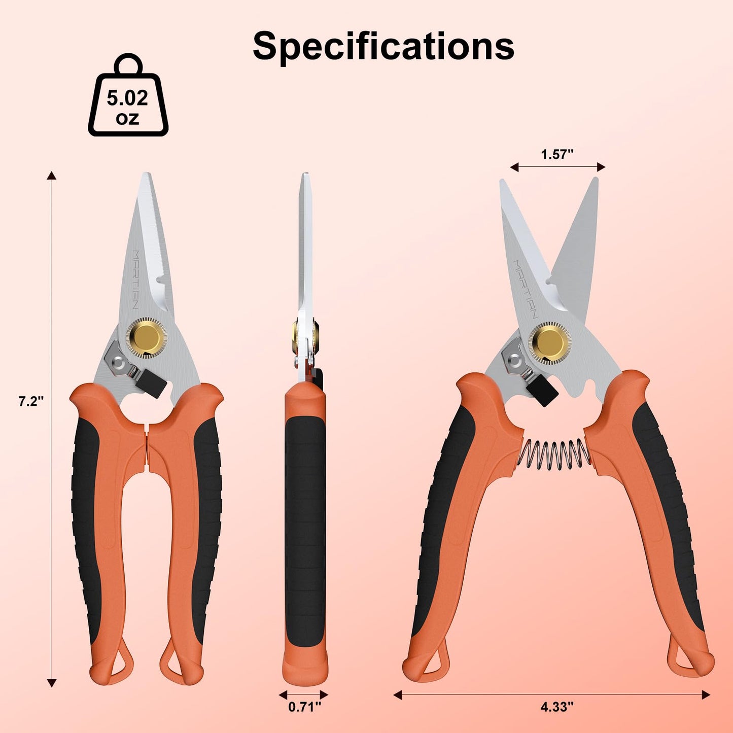 7" Heavy-Duty Multipurpose Gravity Shears – Japanese SUS420J2 Stainless Steel Micro-Serrated Blades, Ergonomic Grip for Gardening, Crafting & Studio Tasks | Safety Lock, Ambidextrous Design (straight)