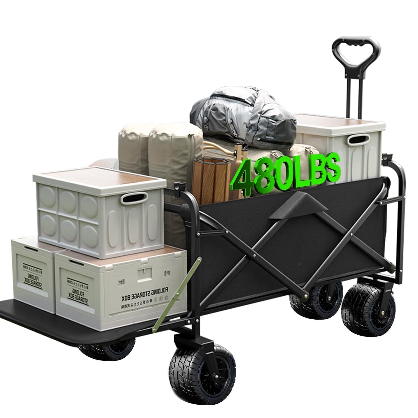 Joxir Collapsible Wagon Cart Foldable with Tailgate, 240L 480lbs Capacity, Heavy Duty Beach Wagon with Wheels Brake, Shopping Carts for Grocery, Camping, Garden Cart