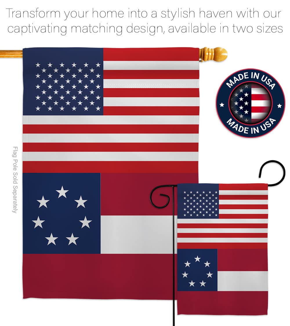 US Star & Bars Garden Flag - Set with Stand Patriotic Historic July Memorial Veteran Independence United State American - House Decoration Banner Small Yard Gift Double-Sided Made in USA 13 X 18.5