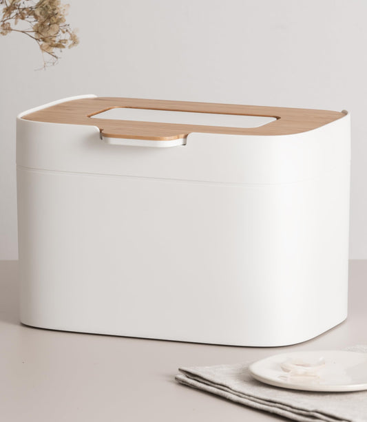 KAZAI. Compost Bin Kitchen 'Elin' | 1.2 GAL / 4.5L Countertop Compost Bin with Wooden Lid & Filter | Odor-Free, Dishwasher Safe, with Inner Bucket | Small Indoor Kitchen Composter | Off-White/Bamboo