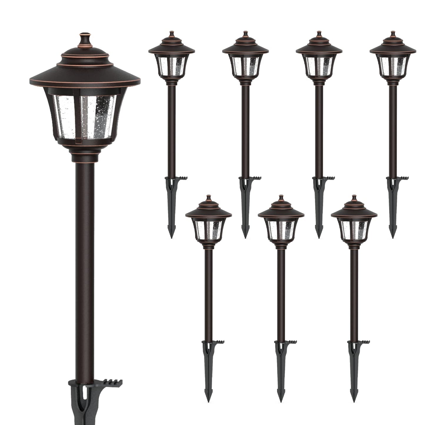 GOODSMANN Low Voltage Landscape Lighting Oil Rubbed Bronze 8PK Path Lights Low Voltage 3W LED 120 Lumen 3000K Warm White with Cable Connectors