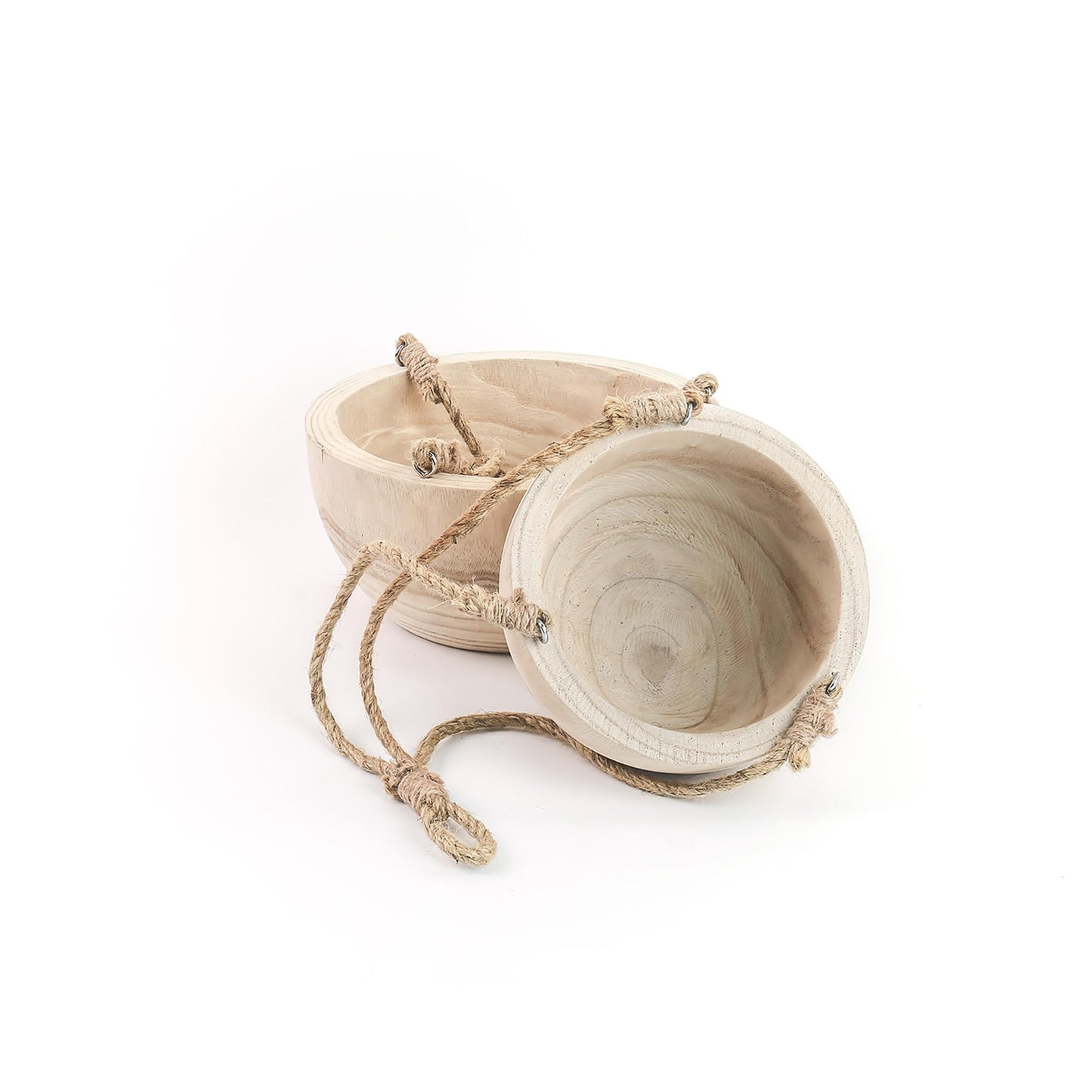 CYS EXCEL Small Wooden Hanging Planter Paulownia Wood Bowl Basket with Jute Rope for Indoor Plants Succulents