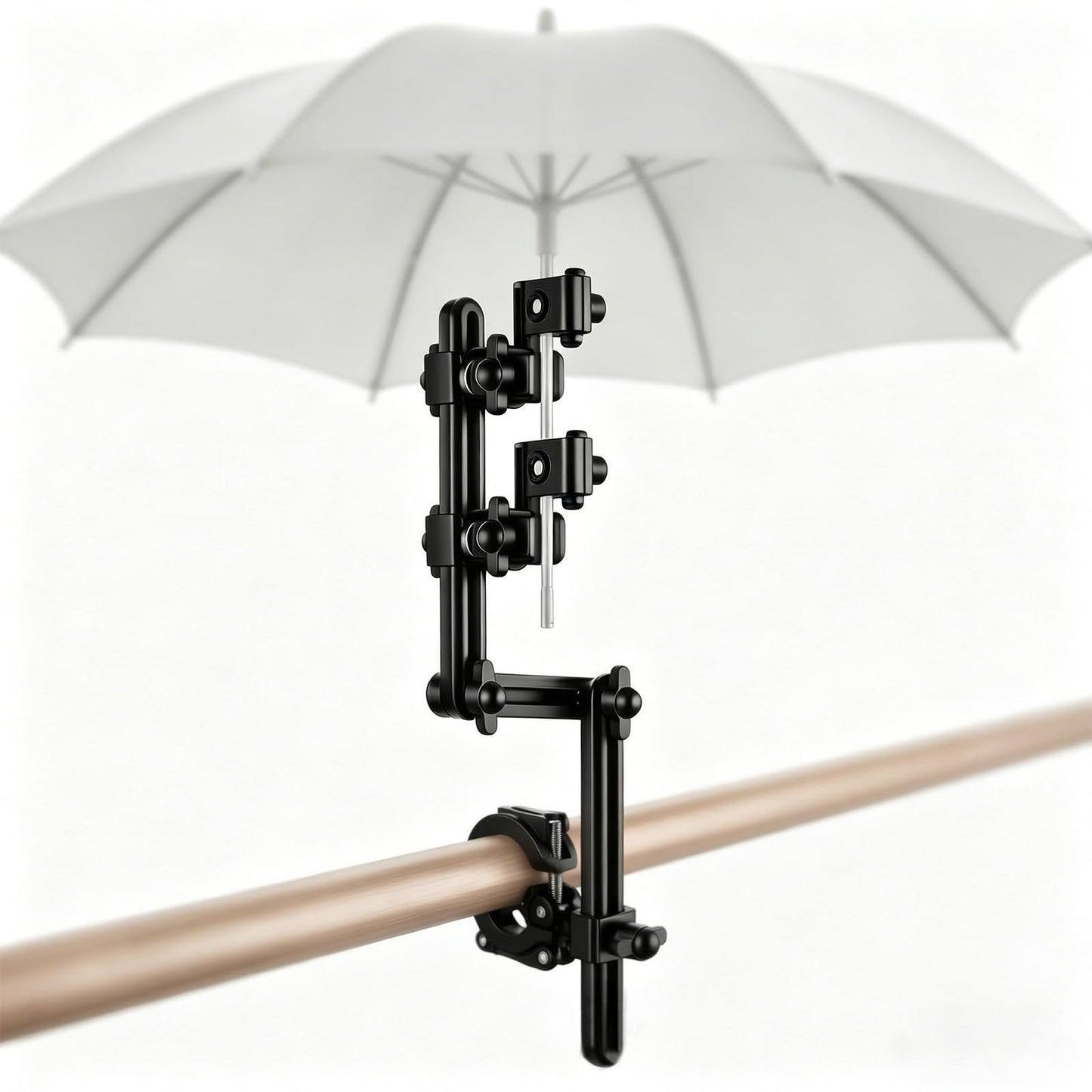 Universal Umbrella Clamp Holder, for Wheelchair, Beach Chair, Kayak, Camping, Deck Railing - Heavy Duty 360° Gear Lock Adjustable Non-Slip Mount for Fishing, Baseball, Gardening