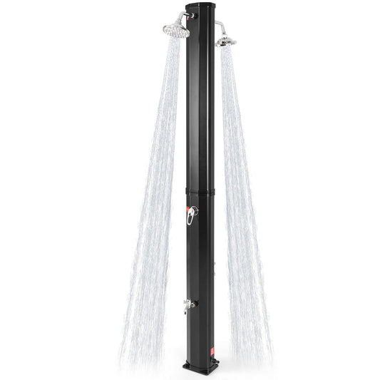 Goplus 9.3 Gallon Solar Heated Outdoor Shower, 7.2 FT Freestanding Garden Shower with Dual Swivel Shower Heads & 2 Foot Showers, Adjustable Temperature,for Poolside Backyard Beach