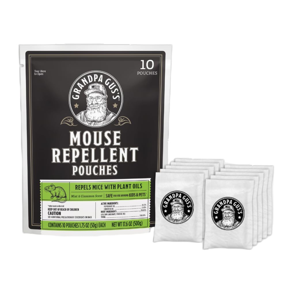 Grandpa Gus's Natural Mouse Repellent Pouches, Cinnamon/Peppermint Oils Repel Mice from Nesting in Home/Cabin/Boat/Car Storage/RV/Machinery/Shed (10 Pouches)