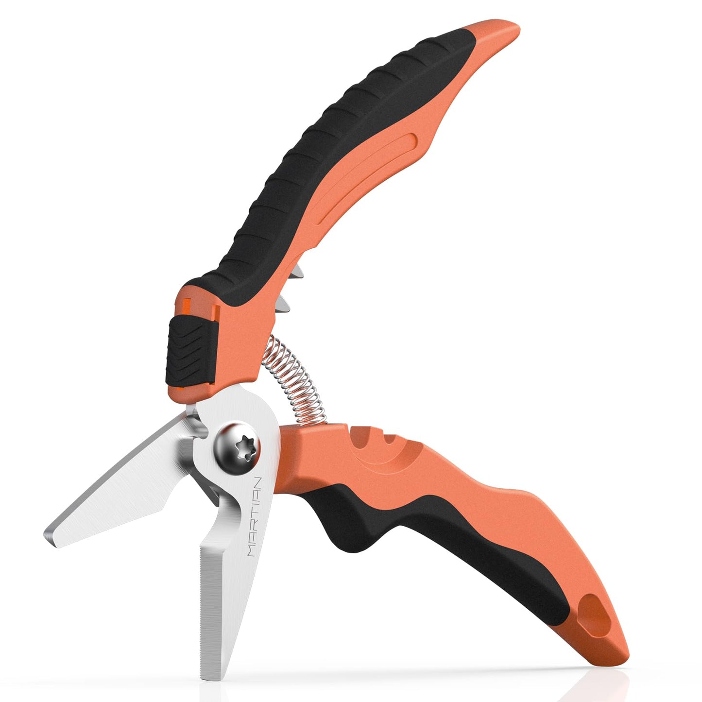 7" Heavy-Duty Multipurpose Gravity Shears – Japanese SUS420J2 Stainless Steel Micro-Serrated Blades, Ergonomic Grip for Gardening, Crafting & Studio Tasks | Safety Lock, Ambidextrous Design (Curved)