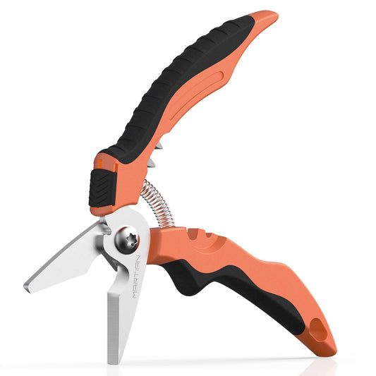 7" Heavy-Duty Multipurpose Gravity Shears – Japanese SUS420J2 Stainless Steel Micro-Serrated Blades, Ergonomic Grip for Gardening, Crafting & Studio Tasks | Safety Lock, Ambidextrous Design (Curved)