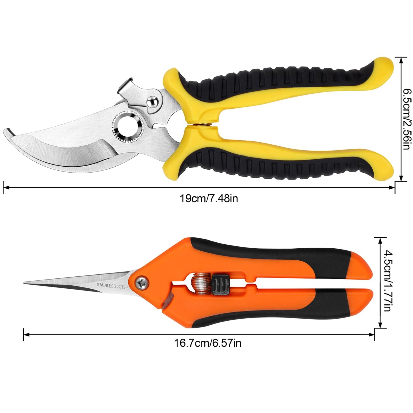 Oligei 2 Pack Stainless Steel Pruning Shears, Garden Shears, Garden Clippers, Gardening Tools Scissors with Soft Grip Handle