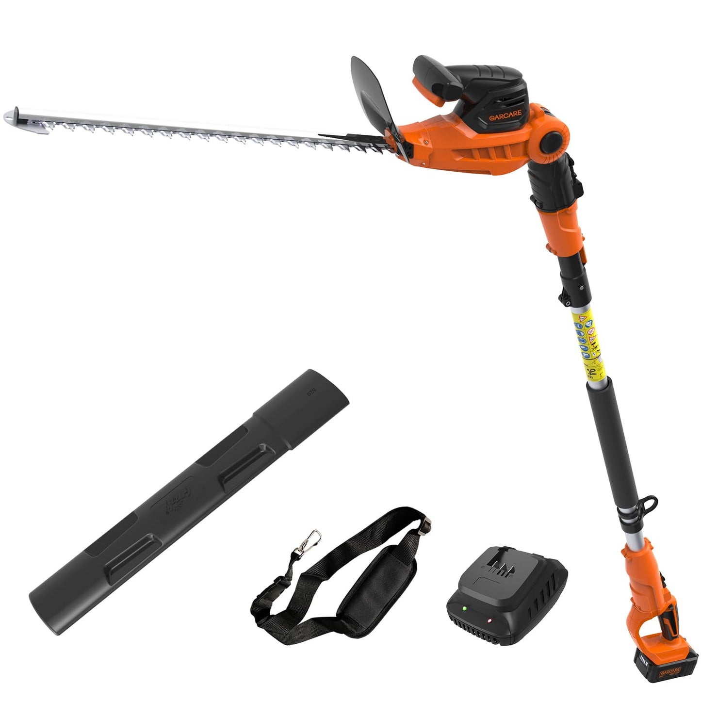GARCARE 2 in 1 Pole Hedge Trimmer Cordless Long Reach with 20V 4.0Ah Battery and Quick Charger (20inch Cutting Blade Length, 7/10 inch Cutting Capacity, 1200rpm)