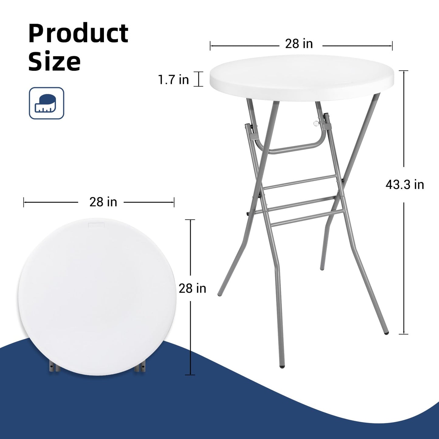 Byliable 28in Cocktail Table White High Top Folding, Round Portable Bar Height Folding Table with Removable Legs, Indoor Outdoor Banquet for Parties, Commercial, Speech, School